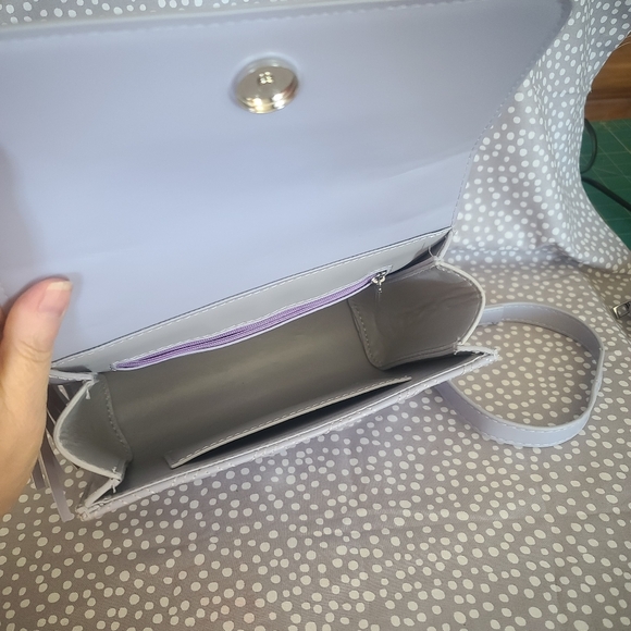 LL Loulu Handbag - Ziparound Wallet - Silver Chain Strap - Gray Lavender New - Picture 4 of 10